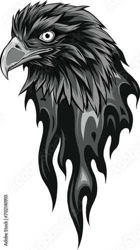 monochromatic illustration of eagle with flames design