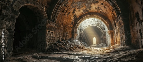 Abandoned underground fort A historical derelict building with multiple tunnels. with copy space image. Place for adding text or design