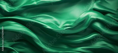 Green silk texture background. Generative AI technology. 