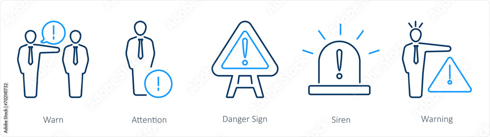 A set of 5 Hazard Danger icons as warn, attention, danger sign A set of 5 Hazard Danger icons as warn, attention, danger sign