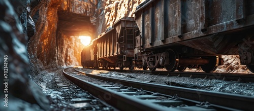 A great quarry Rails the movement of a freight train. with copy space image. Place for adding text or design