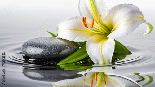 spa still life with lily and zen stones on water
