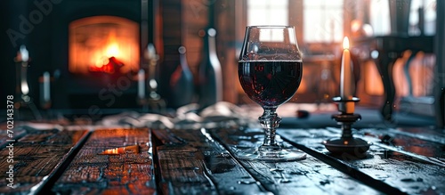 A bottle of red wine in fro...