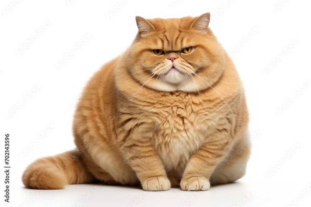 Fat overweight cat on white background