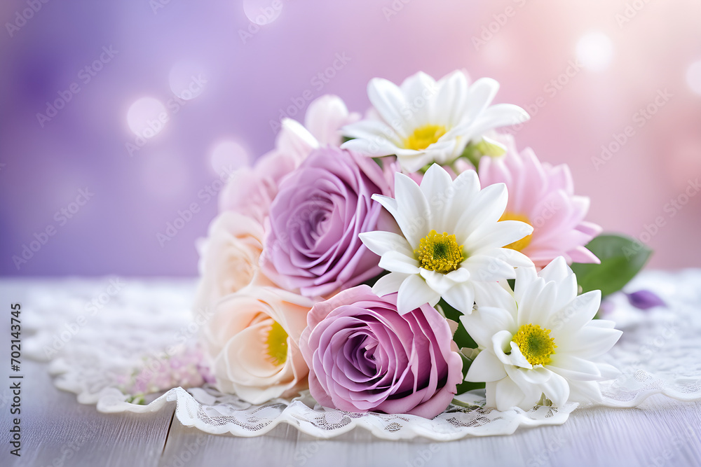 A bouquet of pastel-toned flowers on the table. Generative AI A bouquet of pastel-toned flowers on the table. Generative AI