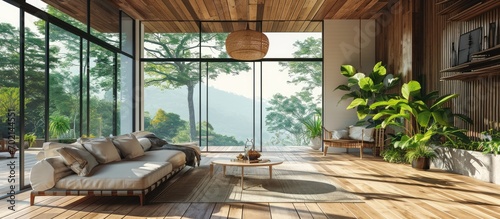 a living room with wood flo...
