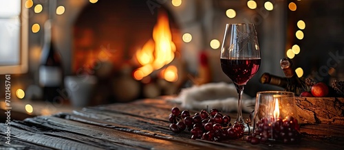 A bottle of red wine in fro...