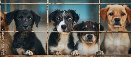 Cute puppies in a cage at a...