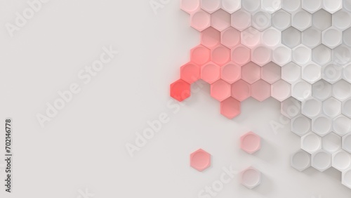 White red gradient abstract background hexagons with shadows