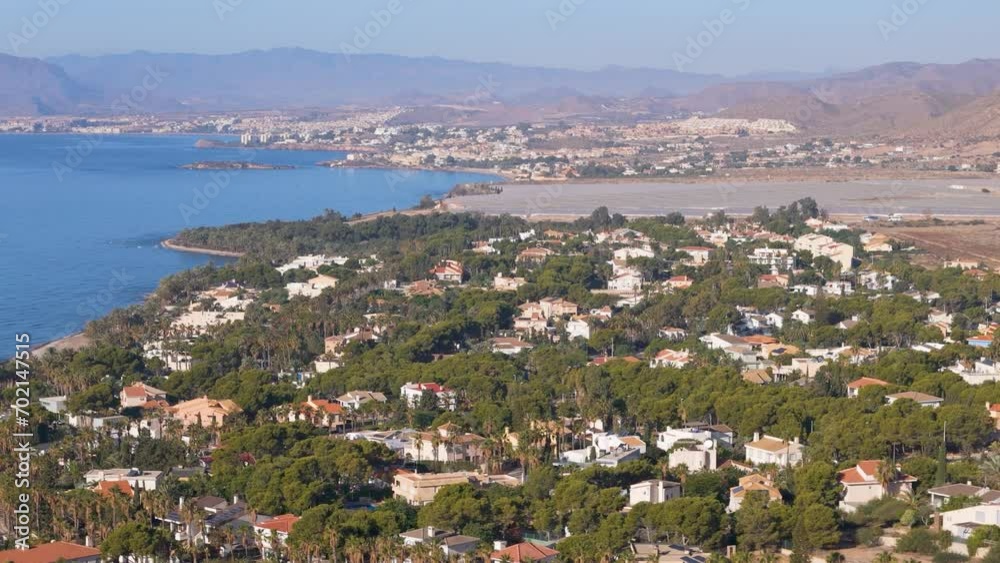 Aerial drone view of the coastal village named La Azohia in southern Spain Aerial drone view of the coastal village named La Azohia in southern Spain