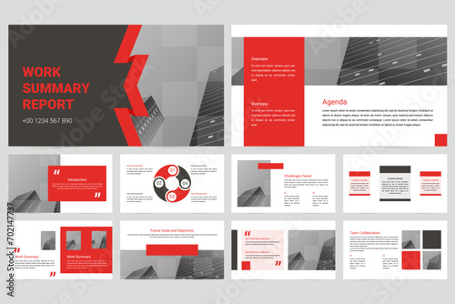 Red and black modern business work report slide presentation template