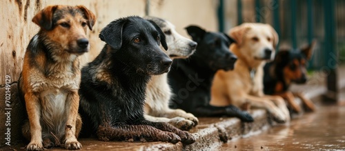 Cute puppies in a cage at a...