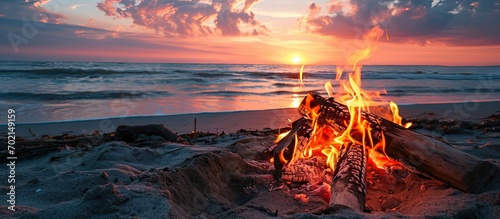 Camp fire by the beach duri...