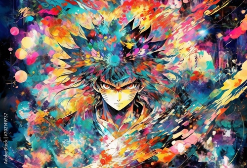Abstract vivid illustration with imaginative colorful anime images - japan theme © Graphic Gem Market