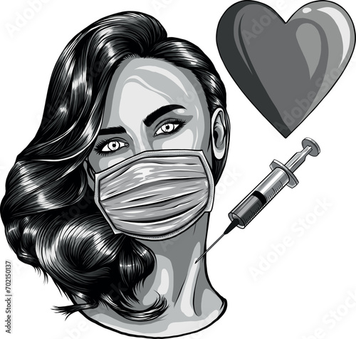 monochromatic Nurse with a syringe and a vaccine.