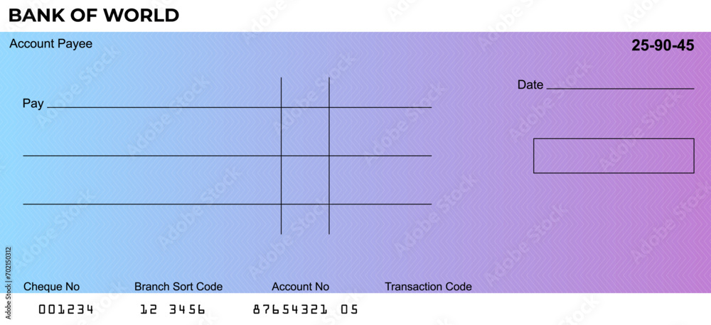 Vector of Blank Bank or Personal Check. Payment, Money, Cash, Currency, Cheque, Banknote
 - obrazy, fototapety, plakaty 