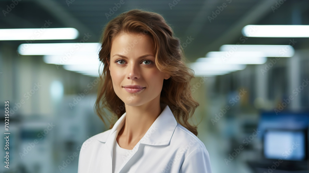 Beautiful female healthcare worker. Doctor or nurse in white coat. Medical concept. Generative AI Beautiful female healthcare worker. Doctor or nurse in white coat. Medical concept. Generative AI