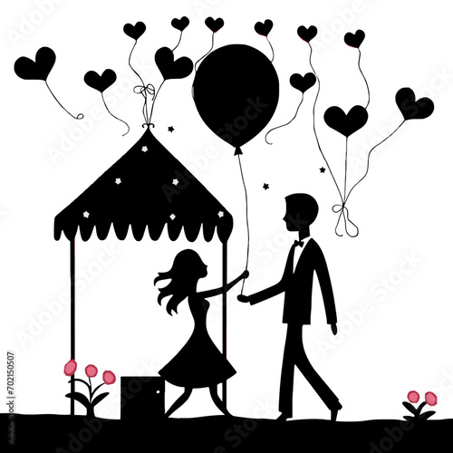 Romantische Szene mit Ballons und Zelt vektor