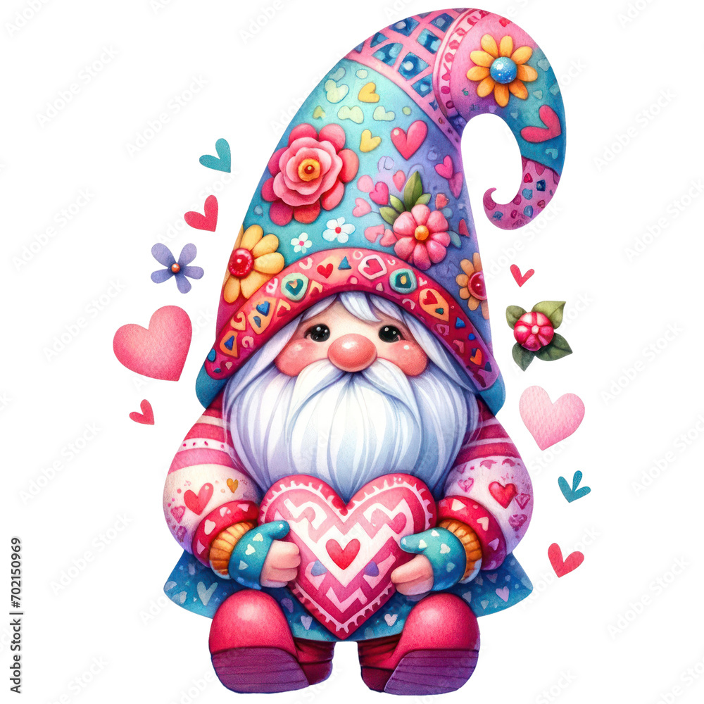 Set of Cute Valentine Gnome illustration cut out transparent isolated on white background ,PNG file Set of Cute Valentine Gnome illustration cut out transparent isolated on white background ,PNG file