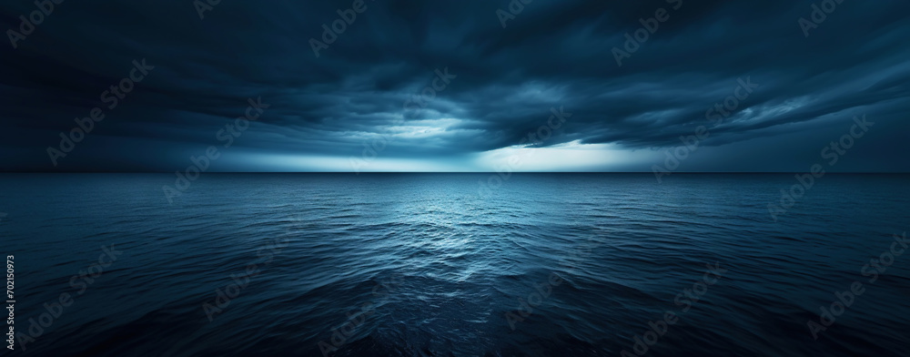 Dark sea surface with a dramatic cloudy sky above. Approaching storm. Generative AI - obrazy, fototapety, plakaty 