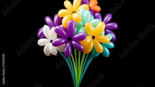 Bouquet of colorful flowers made from balloons on a black background
