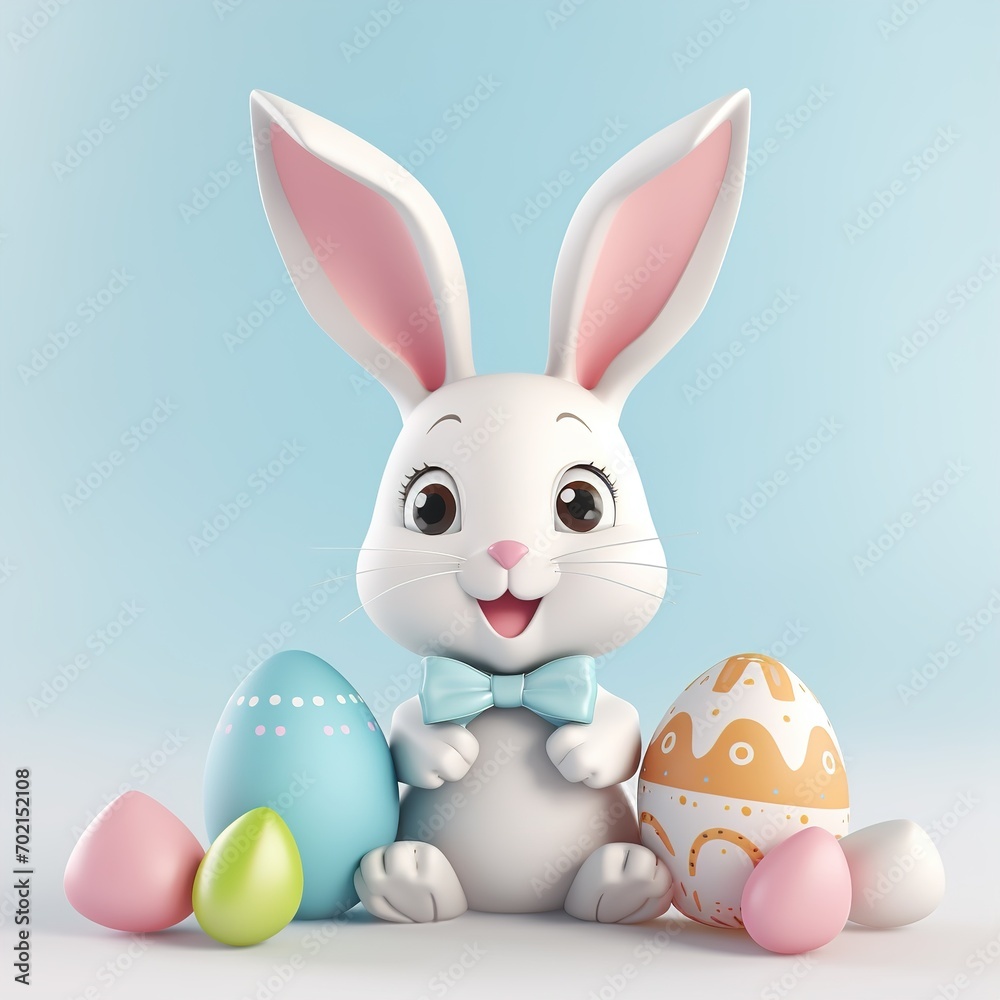 Cute Easter bunny on a light background, 3D, Easter background Cute Easter bunny on a light background, 3D, Easter background