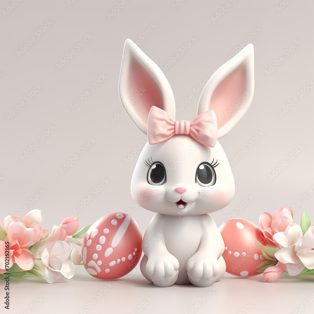 Fototapeta premium Cute Easter bunny on a light background, 3D, Easter background