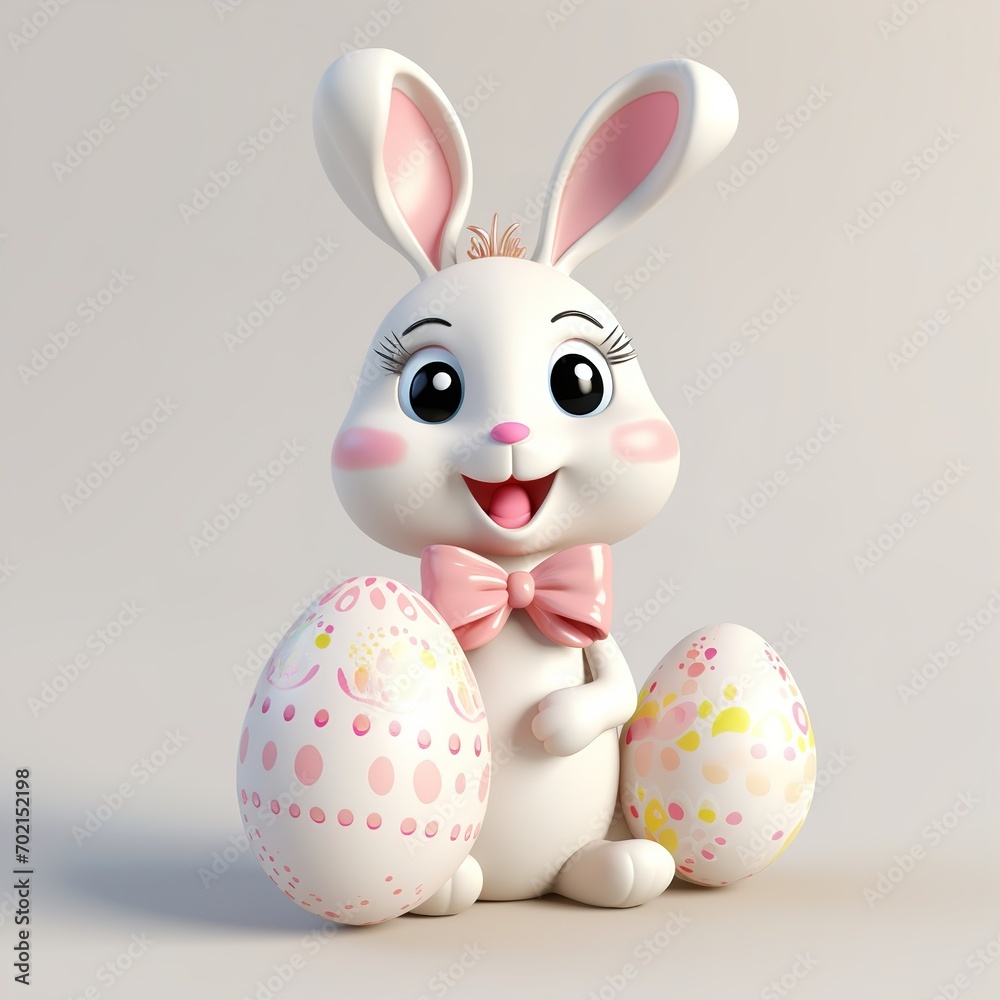 Obraz premium Cute Easter bunny on a light background, 3D, Easter background