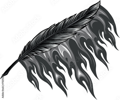monochromatic fire flaming feather vector illustration on white background