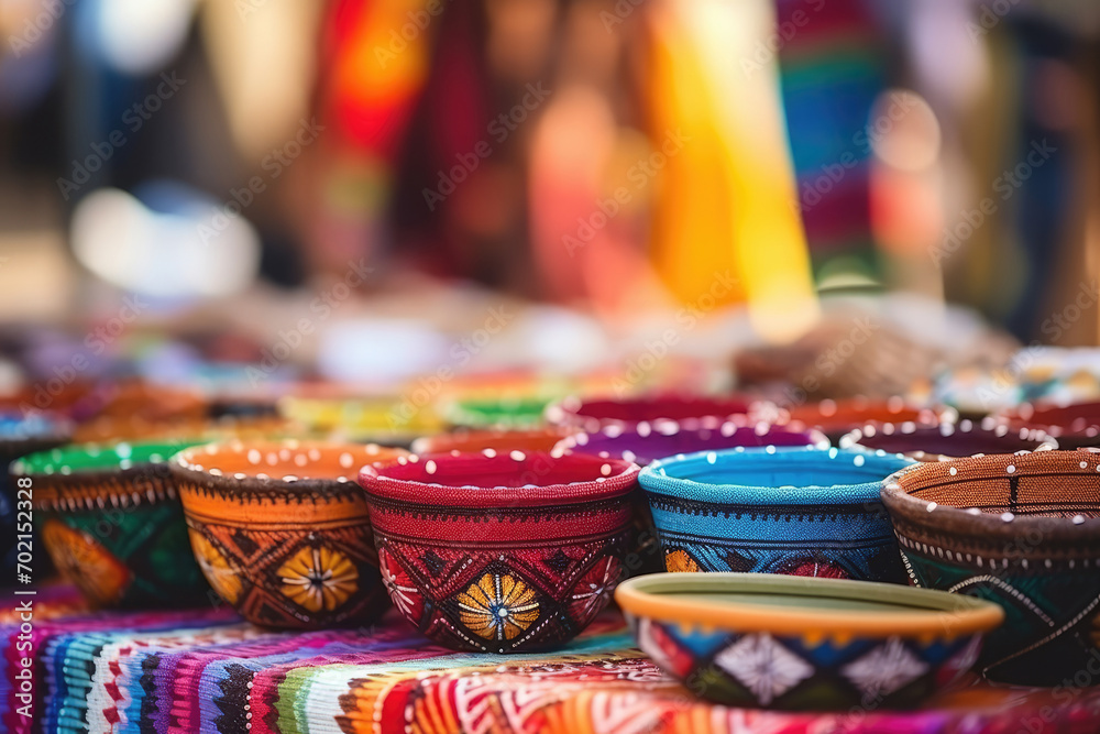 Fototapeta premium Colorful Markets With Craftsmen Representing Unique Cultural Traditions Selective Focus