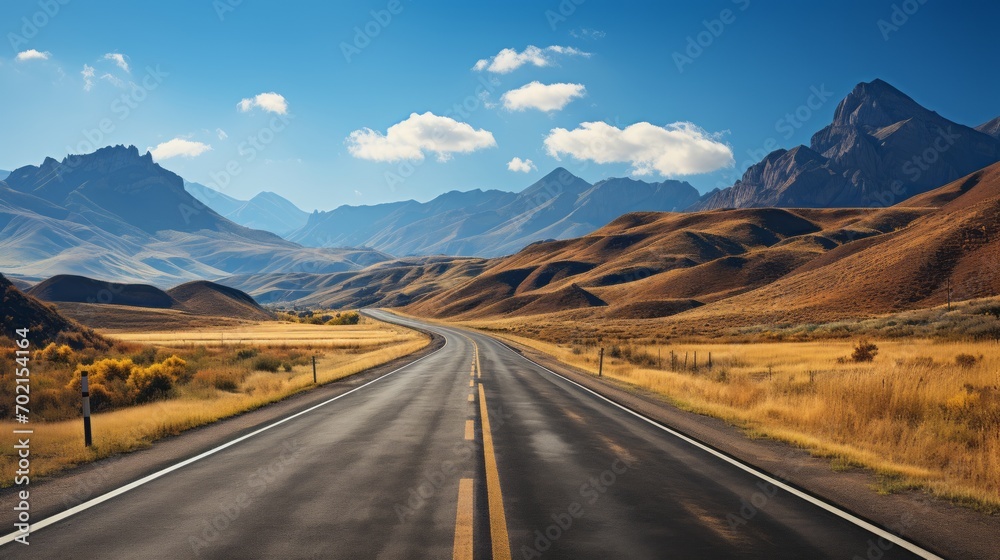 Empty long road. Dark sky and fores on the background.