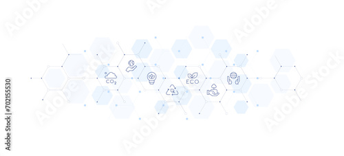 Environment banner vector illustration. Style of icon between. Containing co2, world oceans day, eco, protect, environment, ecology, eco friendly.