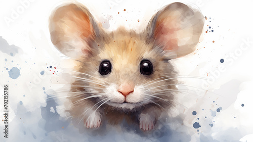 cute mouse, watercolor illustration on a white background
