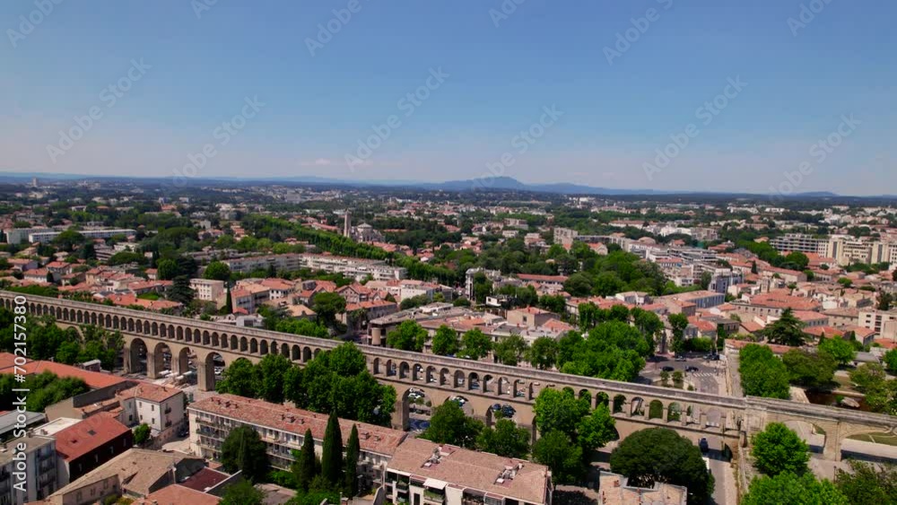 Aerial establishing shot of the saint clement aqueduct in Montpellier Aerial establishing shot of the saint clement aqueduct in Montpellier