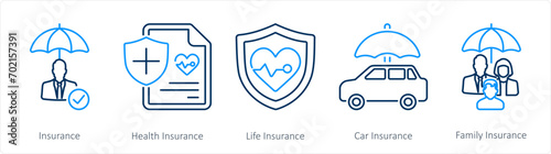A set of 5 Insurance icons as insurance, health insurance, life insurance