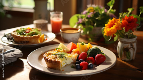 Nourishing morning meal including quiche muffin