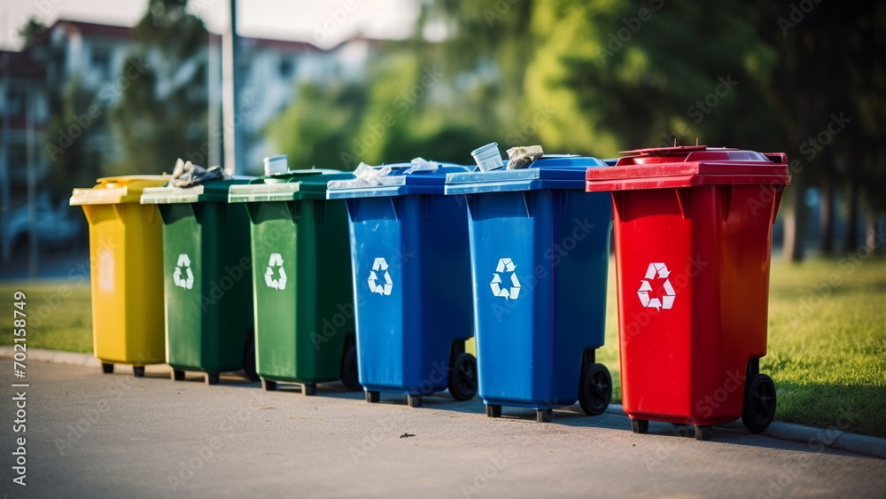 Collections of recycling bins with different color with Generative AI Collections of recycling bins with different color with Generative AI
