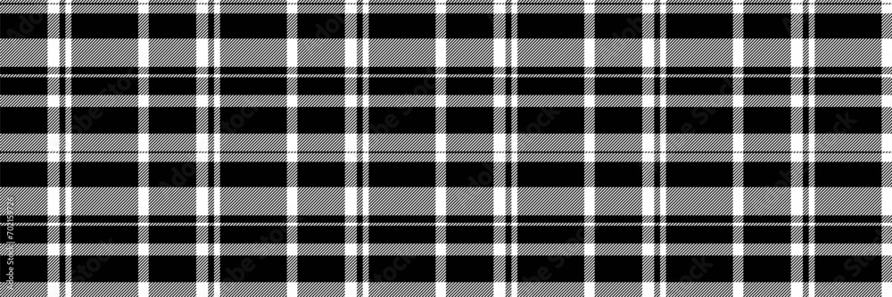 Unique tartan fabric vector, ornate textile pattern seamless. Choice texture plaid background check in white and black colors.
