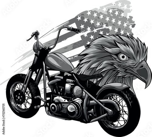 monochromatic motorcycle with the head eagle and american flag