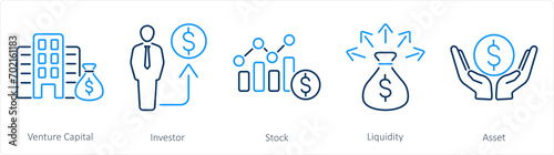A set of 5 Investment icons as venture capital, investor, stock photo