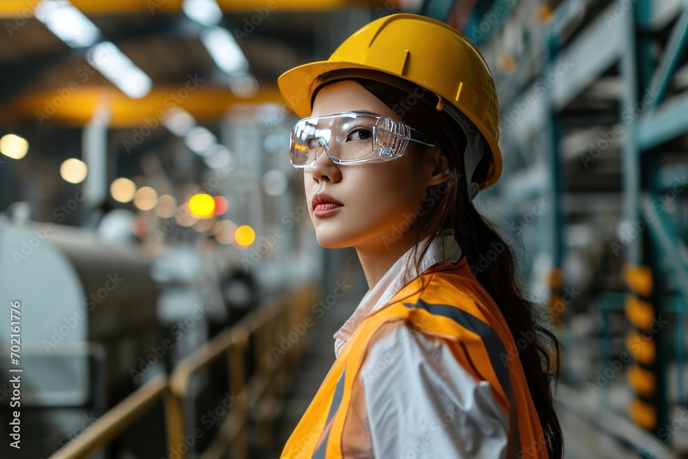 Female professional engineer, worker, quality control, inspection in factory, warehouse, factory, industrial plant Female professional engineer, worker, quality control, inspection in factory, warehouse, factory, industrial plant