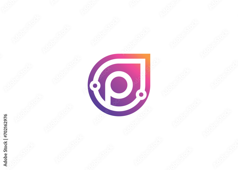 Letter P Technology vector monogram logo design template. Letter P molecule, Science and Bio technology Vector logo