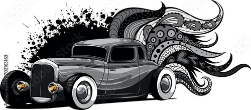 monochromatic illustration of Classic Custom Rod Car
