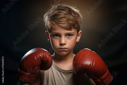 Determined Young Boxer in the Ring. Kids Boxing © imagemir