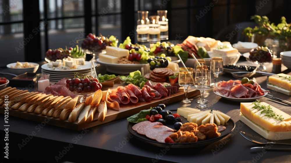 Elegantly adorned catered banquet table