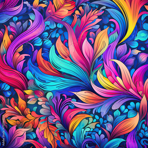 colourful psychedelic plants and leaves illustration background AI generated