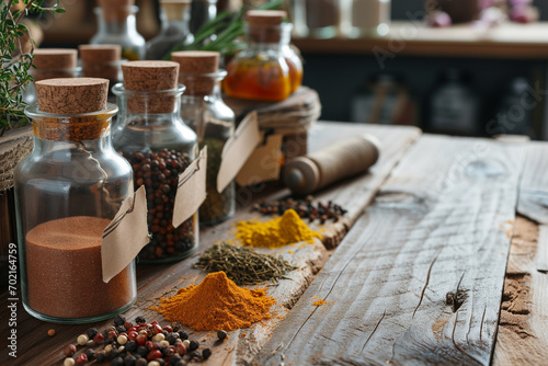 Kitchen Spice bottles with spices