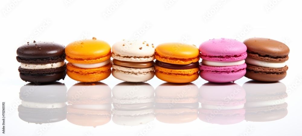 Food photography - Set collection of colorful macaron cookies macaroon, isolated on white background Food photography - Set collection of colorful macaron cookies macaroon, isolated on white background