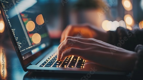 Hands, screen, or woman typing on a laptop keyboard with mockup for trading strategy, tax, or company audit examination. Finance, Zoom, or financial advisor for stock market, investment budget