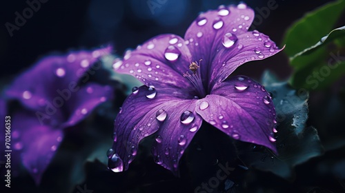 Drops of water on a purple flower.